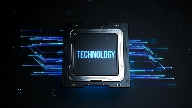 central processor header technology . animation in the concept of computer technology with the effect of computing traffic