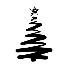 Christmas tree in doodle style. Hand drawn sketch of a Christmas tree. Vector illustration. Isolated on a white background. Illustration for graphics, website, logo, icons, postcards