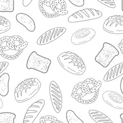 Butter pastry pattern. Confectionery. Bun for breakfast. Loaf. Bakery. Vector illustration on a white background.