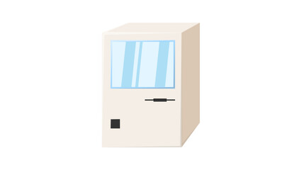 Old retro vintage isometry  computer, pc with monitor and keyboard from 70s, 80s, 90s. Beautiful white icon. Vector illustration
