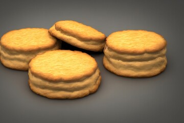 3D render illustration of cookies isolated on gray background