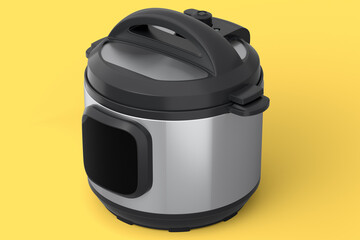 Electric multi cooker isolated on yellow background.