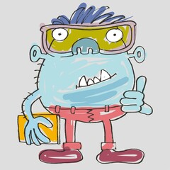 Fun character, funny animal, cartoon, strange mascot, character with glasses,