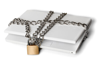 Padlock and Chain on a Laptop