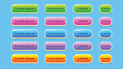 GUI Kit casual Assets for a game mobile phone, a set of buttons for the game interface - vector UI objects. Vector.