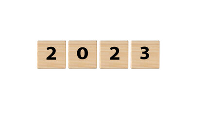 Concept of a new year - wooden cubes with numbers 2023