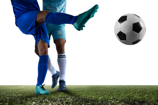 Soccer  player play with soccerball during a football match - Powered by Adobe