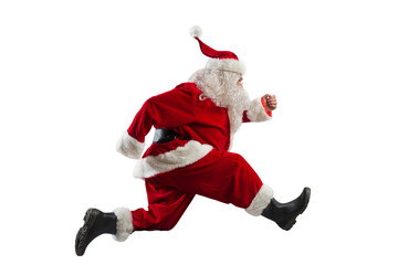 santa claus runs fast to deliver for christmas eve - obrazy, fototapety, plakaty