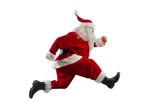 santa claus runs fast to deliver for christmas eve