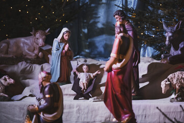 Christmas creche with Joseph Mary and Jesus