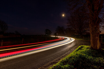 light trails from night traffic in Wiltshire