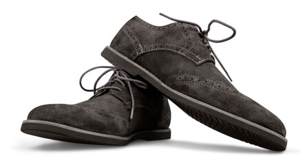 View of Suede shoes on white background