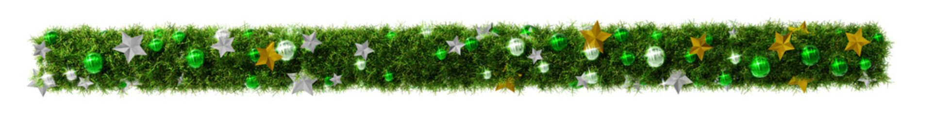 Beautiful christmas wreath like line with shiny stars and green orbs, on transparent background (RGBA 3D Rendering PNG)	