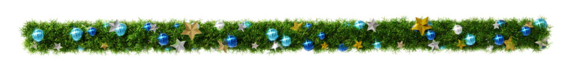 Beautiful christmas wreath like line with shiny stars and blue orbs, on transparent background (RGBA 3D Rendering PNG)  © A