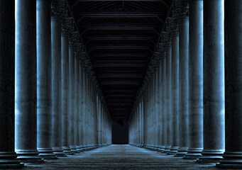 Dark passageway with pillars - 550459969