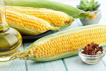 corn group on wood background