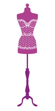 Vintage fashion mannequin, dress forms, tailor's dummy, dressmaker, designer, pink silhouette, illustration over a transparent background, PNG image