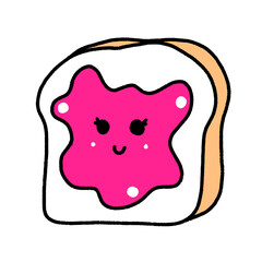 strawberry jam on white bread, cute cartoon isolated , graphic design for presentation, marketing, art, illustration, t-shirt design, cartoon, comic, advertising, online media