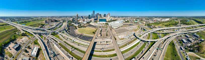 Panorama Aerial View of Massive Dallas Highway Infrastructure