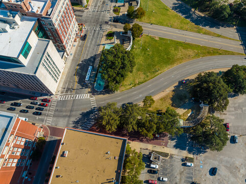 Aerial of Dealey Plaza Downtown Dallas Skyline
