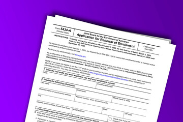 Fototapeta premium Form 5434-A documentation published IRS USA 09.30.2020. American tax document on colored