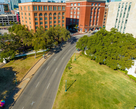 Aerial of Dealey Plaza Downtown Dallas Skyline