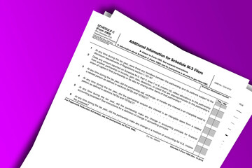 Naklejka premium Form 1065 (Schedule C) documentation published IRS USA 41709. American tax document on colored