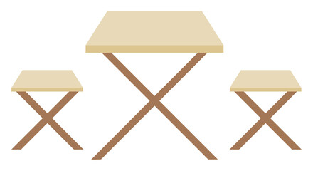 Furniture outside vector, isolated bench and table made of wood. Square shape of design, objects of eatery for clients to sit, dining place flat style