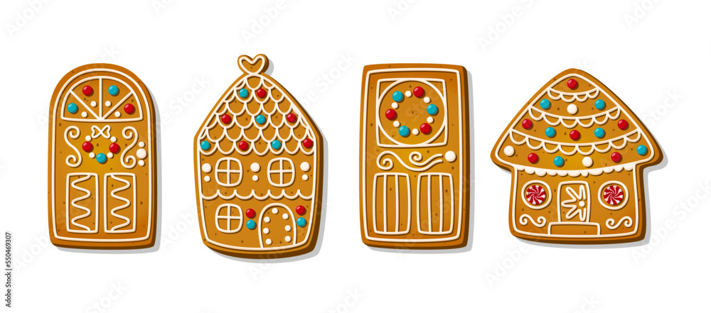 Wall mural christmas gingerbread cookies in cartoon style isolated on white background. sweet biscuits in shape