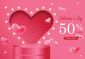 Valentines day hearts vector greeting card with light., Promotion and shopping template or background,  Happy valentines day card, Valentines day background with Heart, Valentines 3d background