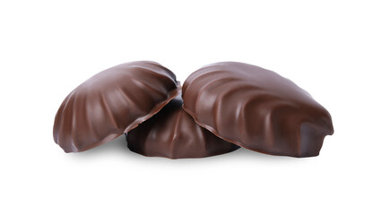Delicious chocolate covered marshmallows isolated on white