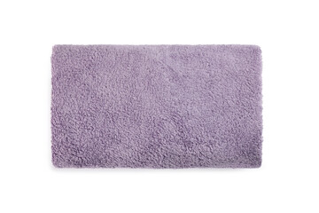 Soft light purple terry towel isolated on white, top view