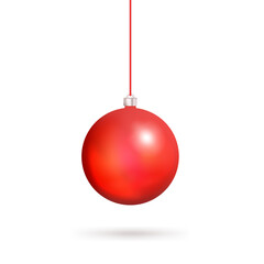 Red Christmas ball with bow. New Year decoration. Vector