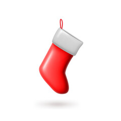 Christmas stocking, red sock. 3D minimal vector