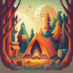 Camping trip, cartoon, illustration, travel	
