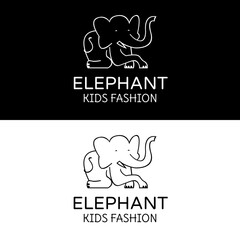 cute elephant with smile on face is sitting relaxed for simple kid fashion brand logo design