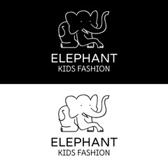cute elephant with smile on face is sitting relaxed for simple kid fashion brand logo design