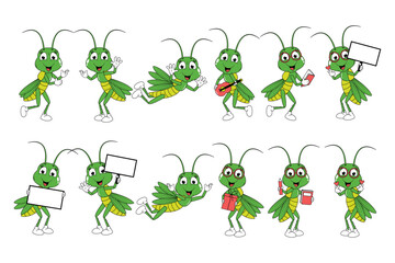 cute grasshopper animal cartoon illustration