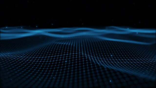 Clean abstract digital dark blue particle wave background ,Animation digital data cyber or technology background.
