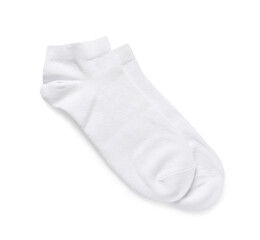 Pair of socks isolated on white, top view
