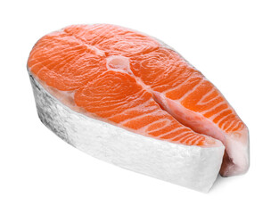 Fresh raw salmon steak isolated on white
