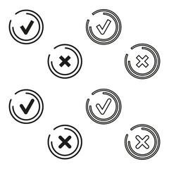 Flat checkmarks crosses lines. Vector illustration. stock image. 