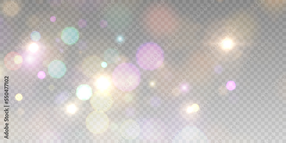 Poster Light effect with lots of shiny highlights shining on transparent background for christmas new year design.