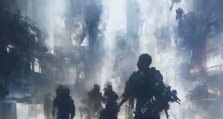 Digital Illustration Dystopian War Scenario Painting