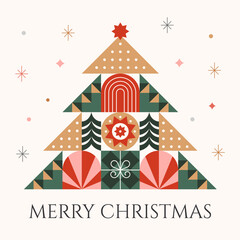 Greeting card with christmas tree. Festive winter banner.