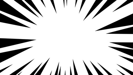 太めのモノクロの集中線背景素材、コミック風の効果線（16:9）