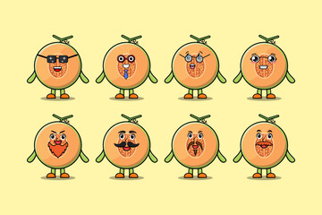 Set kawaii Melon cartoon character with different expressions cartoon face vector illustrations