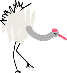 Doodle red crowned crane illustration.
