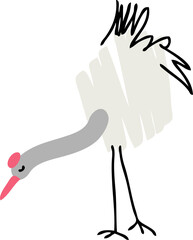 Doodle red crowned crane illustration.
