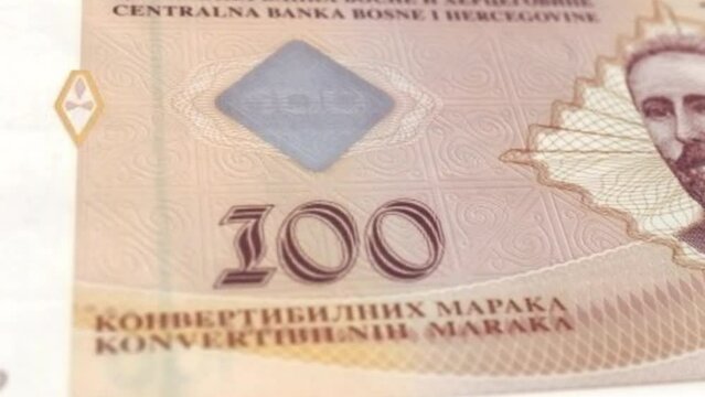 Bosnia Bosnia and Herzegovina Konvertibilna Marka 100 Banknotes, One Hundred Bosnia and Herzegovina Konvertibilna Marka, Tracking and Dolly Shots 100 Bosnia and Herzegovina Konvertibilna Marka